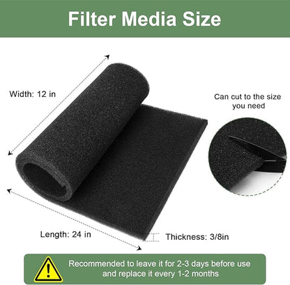 Air Filter Foam Sheet Material Replacement for UNI 12" x 24" x 3/8" 40PPI Coarse Foam Pad Pre Filter Media Washable, Cut to Fit Air Conditioner, Purifier, Aquarium (Black)