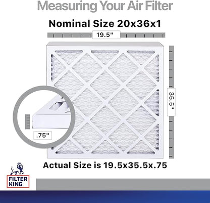 Filter King 20x36x1 Air Filter | 4-PACK | Carbon MERV 8 HVAC Pleated A/C Furnace Filters | MADE IN USA | Actual Size: 19.5 x 35.5 x .75"