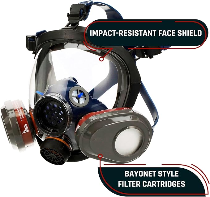 Parcil Distribution Full Face Respirator Mask with Filters – Durable Full Face Respirator Mask, Bayonet Filter Compatible