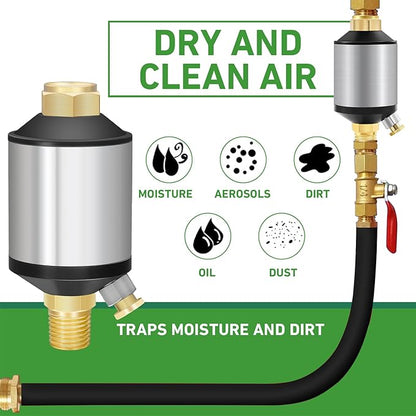 Watflow Air Compressor Water Separator Filter for Air Line, 1/4" NPT Inlet and Outlet, 150 psi, Protect Tool for Pneumatic