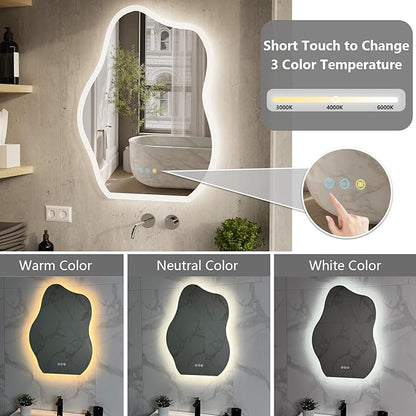 LUVODI Lighted LED Bathroom Mirror: 31.5”x24” Cloud Shape Wall Mounted Vanity Mirror with Bright Back Lit - Smart Dimmable Mirror Anti Fog with Touch Switch for Bedroom Living Room