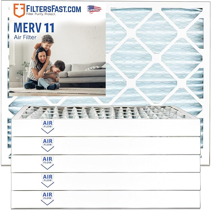 Filters Fast 25x25x2 Pleated Air Filter Merv 11, 2 Inch AC Furnace Air Filters, Made in the USA, Actual Size 24.75x24.75x1.75, 6 Pack