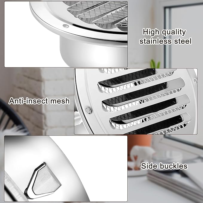 Zonon 24 Pcs Stainless Steel Soffit Vents 4 Inch Round Dryer Vent Cover with Mesh Screen for Home Outdoor Bathroom Wall Ceiling Outside Exterior Exhaust (Silver)