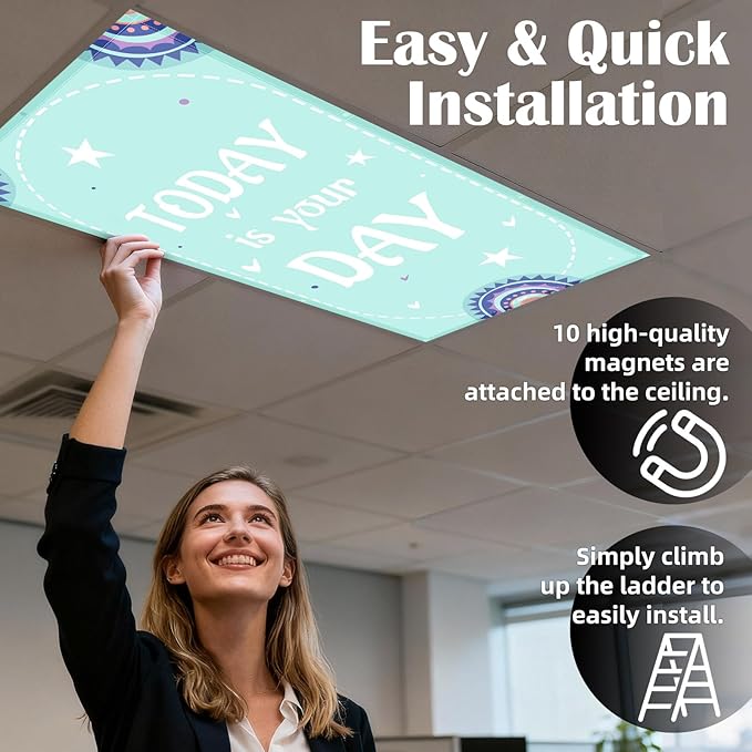 Fluorescent Light Covers - Classroom Covers for Ceiling Lights, 1 PCS 4 x 2 Feet Magnetic Light Filters, Classroom, Office Decor (Todat is Your Day)