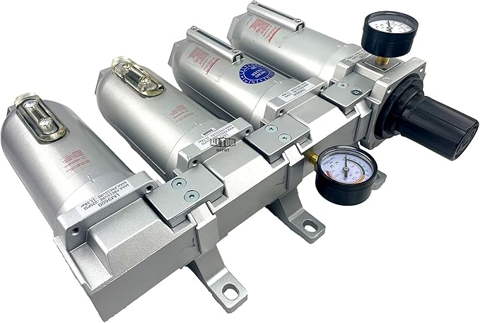 4 STAGE SUPER DUTY INDUSTRIAL GRADE ULTRA CLEAN FILTER REGULATOR COALESCING DESICCANT DRYER SYSTEM FOR COMPRESSED AIR LINES METAL BOWLS GREAT FOR PAINT SPRAY AND PLASMA CUTTER (1"NPT MANUAL DRAIN)