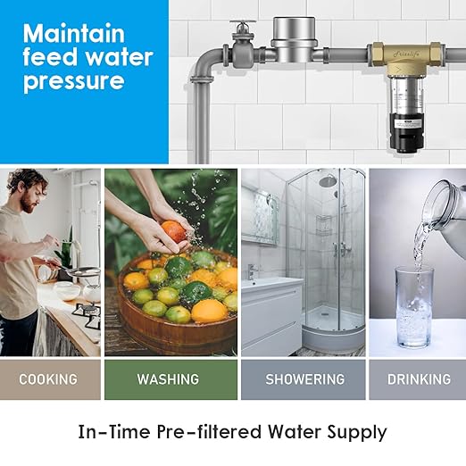 Frizzlife 40&100 Micron Spin Down Sediment Filter with Built-in Scraper, Reusable Whole House Pre-Filter for City/Well Water, Washing Machine, Flushable Filtration, 1"&3/4" NPT, BPA Free, JB40-100