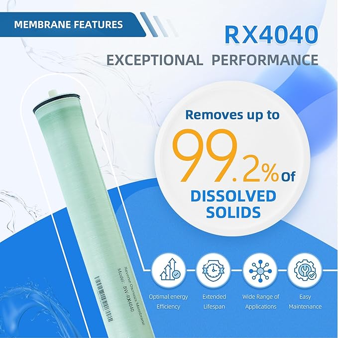 XLP4040 Industrial RO Membrane, 4 x 40 inch 2600GPD Extra Low Pressure 100PSI Reverse Osmosis Filter Replacements for brackish water Desalination, Wastewater Recycling