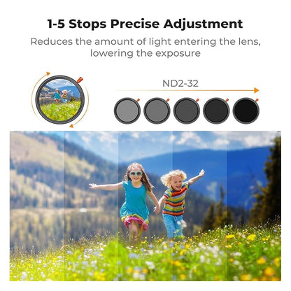 K&F CONCEPT 37mm Black Diffusion Mist Effect 1/4 & Variable ND2-32(1-5 Stops) & Circular Polarizing Filter CPL-in 1 Lens Filter with 18 Multi-Coatings for Camera Lenses (K-Series)