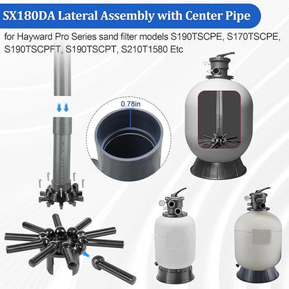 SX180DA Pool Filter Parts Lateral Assembly with Center Pipe Compatible with Hayward Pro Sand Filter Series S180T S210T1580 Series, Spa Pool Sand Filter Threaded Lateral Replacement Parts