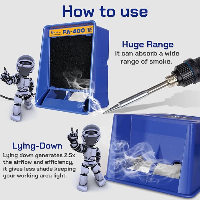 Antidious Fume Extractor Anti-ESD Solder Smoke Absorber Portable Filter for Soldering DIY Fan Extraction Equipment with Spare Activated Carbon for Brazing Welding Soldering, Fume Prevention Remover