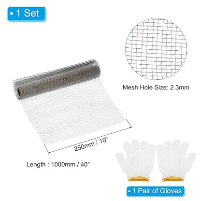 PATIKIL 40" L x 10" W Woven Wire Mesh, 10 Mesh 304 Stainless Steel Air Vent Filter Screen with Gloves for Window Security Vent Cover Filtration Animals Fence