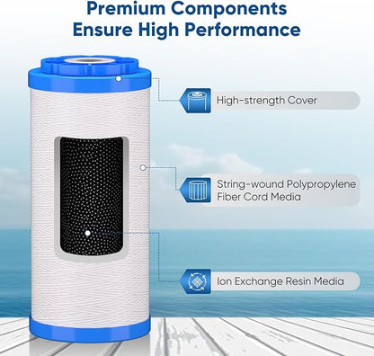 PUREPLUS 10"×4.5" String Wound Sediment Filter Compound With Iron Reducing Filter, Compatible With Whole House Water Filtration System For Well Water, 1Pack
