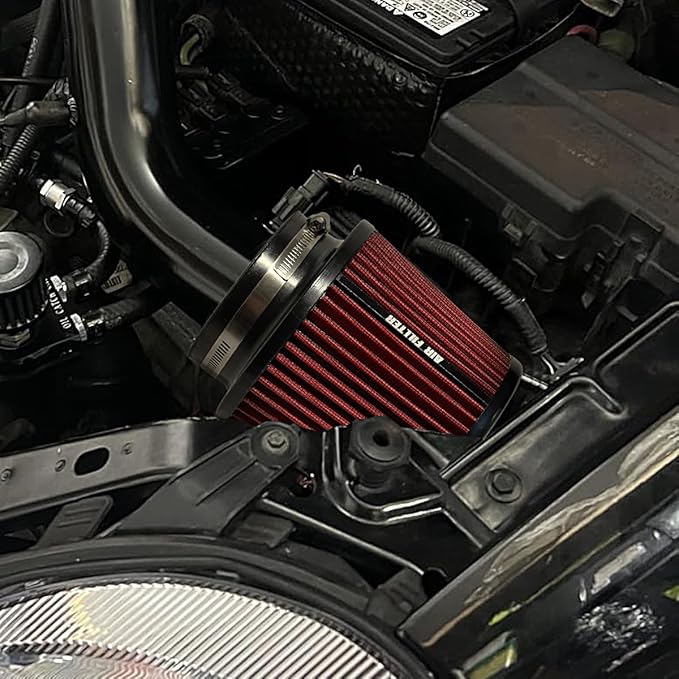 3" 3.5" 4" Inlet Car Replacement Cold Air Intake Filter 76mm 89mm 102mm 3 Sizes in 1 High Flow Performance Cone Air Filter (Red)