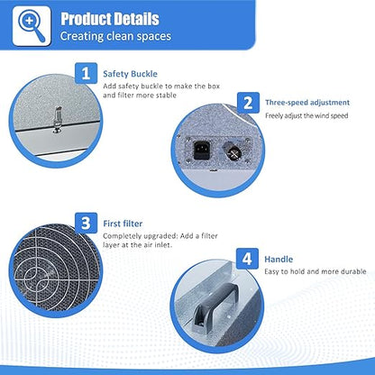 FFU HEPA H14-Filter Laminar Flow Hood Updated FanFilter Unit（Include HEPA Filter）100/ISO Class 5 Cleanroom/Laboratory/Cleanroom/Mushroom Room, Laminar Air Flow Hood(22.6"x22.6"110V)