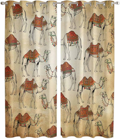2 Panel Kitchen Cafe Curtains, Desert Sand Camel Sunlight Filtering Nature Air Through, Home Decor Window Covering Tier Curtains for Living Room 104W x 96L inch Summer Tropical Animals Vintage Beige