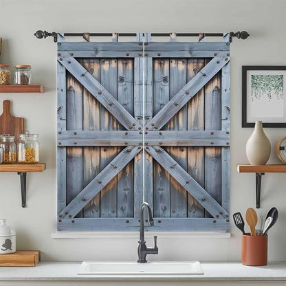 Farmhouse Wood Grain Bathroom Curtains 63 Inch Length, Window Curtains Tab Top, Vintage Country Barn Gate Textured Light Filtering Window Treatments Drapes 52"x63" 2 Panel