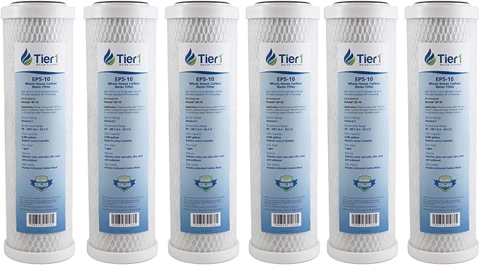 Tier1 5 Micron 10 Inch x 2.5 Inch | 6-Pack Whole House Carbon Block Water Filter Replacement Cartridge | Compatible with Pentek EP-10, 42-34373, 155531-43, CB-25-1005, MAXETW-975, Home Water Filter