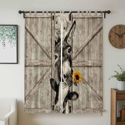 Funny Farm Animals Living Room Curtains 84 Inch Length, Window Curtains Tab Top, Vintage Barn Brown Sunflowers Light Filtering Window Treatments Drapes 52"x84" 2 Panel