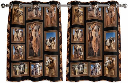 2 Panel Kitchen Cafe Curtains, Desert Camels Sunlight Filtering Nature Air Through, Home Decor Window Covering Tier Curtains for Bedroom Living Room Brown Wildlife Farmhouse Animals Rustic