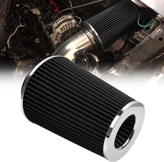 RYANSTAR 102mm 4" High Flow Round Tapered Cone Cool Air Filter Cleaner with Top Filter Design Short 231mm tall Black