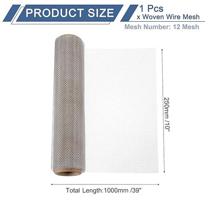 uxcell 12 Mesh 39" x 10" Woven Wire Mesh, 316 Stainless Steel Air Vent Filter Screen, Window Screen Mesh for DIY Projects Vents Cover Filtration Animals Fence