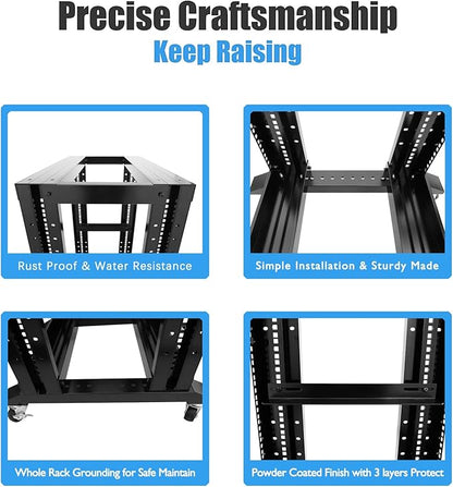 Raising Electronics Server Rack Open Frame Rack 4 Post 19 inch Adjustable Server/Audio Rack Cold Rolled Steel(42U,17Depth)