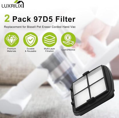 97D5 Filter Replacement for Bissell Pet Eraser Corded Hand Vac 33A1B 33A1 33A1W 27K6 Replace # 203-7416 2031432 (2 PACK) LUXRILIX