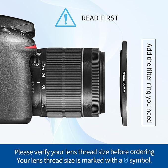 72-77mm Step-Up Ring Adapter, 72mm to 77mm Step Up Filter Ring for 72mm Lens Mount 77mm for DSLR Lenses and ND UV CPL IR Filters （72-77mm）