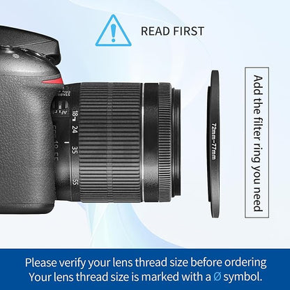 72-77mm Step-Up Ring Adapter, 72mm to 77mm Step Up Filter Ring for 72mm Lens Mount 77mm for DSLR Lenses and ND UV CPL IR Filters （72-77mm）