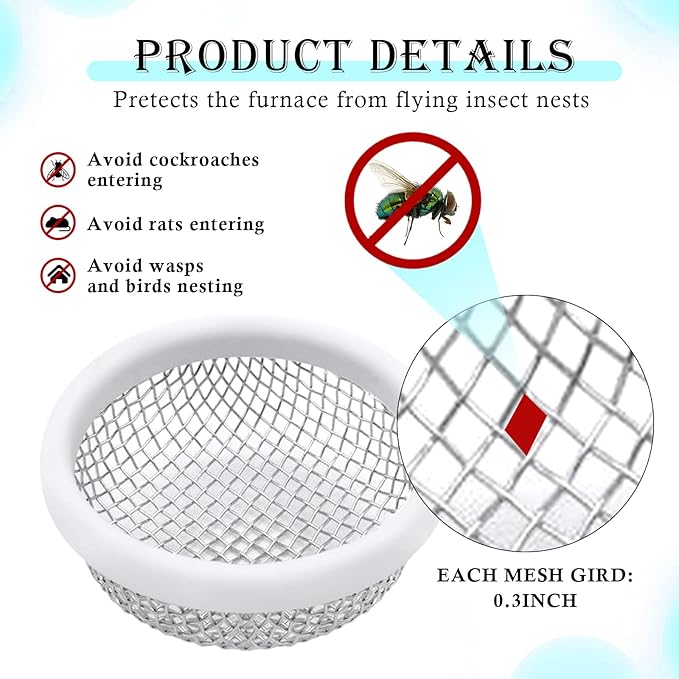 SVNR Stainless Steel Mesh Bug Screen for RV/Campers/Trailers - Furnace Vent Cover Screens - Included Installation Tool (2 Pack)