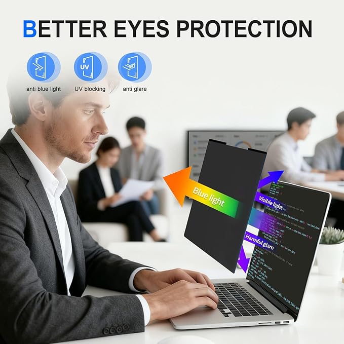 2Pack Magnetic 14 Inch Laptop Privacy Screen 16:10 Aspect Ratio, Removable Anti-Blue/Glare Protector Film, Anti Spy Desktop Security Private Filter 14in