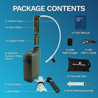 Survivor Filter PRO X - Electric Portable Camping Water Filter - Filters Bacteria, Parasite, Viral