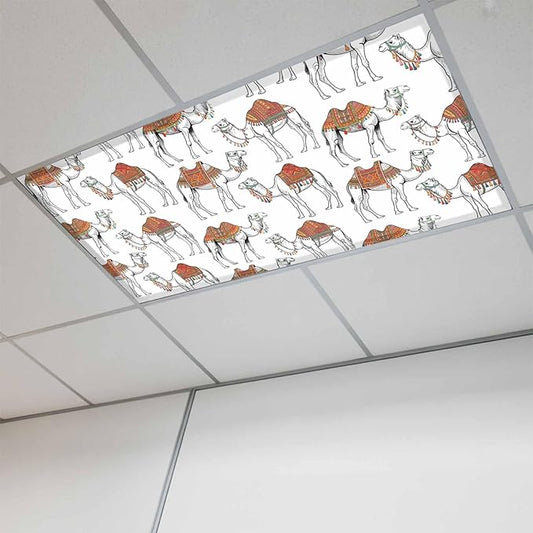 1 Pack Fluorescent Light Cover, Sand Camel Light Covers for Ceiling Lights, Vintage Farmhouse Desert Animals Camel Magnetic Lights Filters Ceiling Shade for Classroom/Office - 4 x 2 Feet