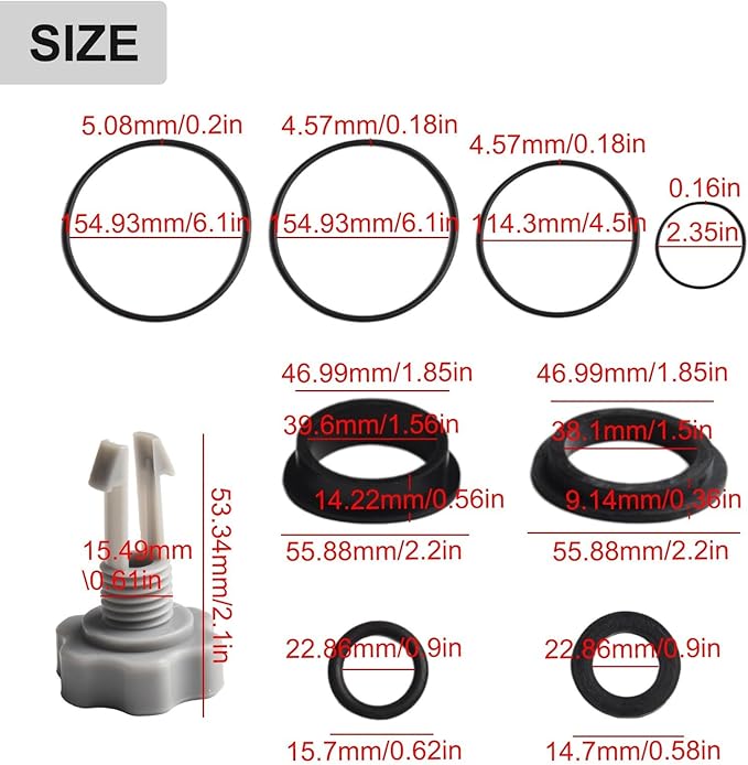 Sand Filter Pump Repair Kit with Air Release Valve O-Rings Seal Gasket Parts for Swimming Pool Equipment Maintenance Including L-Shaped O-Rings Tank Drain Valve Leaf Trap Replacement Components