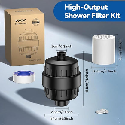 VOXON 36-Stage Shower Filter, Revitalize Hair Skin Nails with Purifying Water, Shower Head Filter for Hard Water 99% Lead Chlorine, Fluoride &Chemicals removed Improves Skin Hair Matte Black