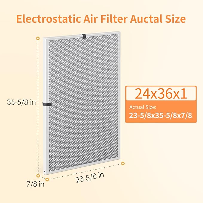 2-Pack 24x36x1 MERV 8 Reusable & Washable Electrostatic Air Filters - Long-Lasting Filter for HVAC, Furnace & Air Conditioner Units, Actual Size: 23-5/8” x 35-5/8” x 7/8”