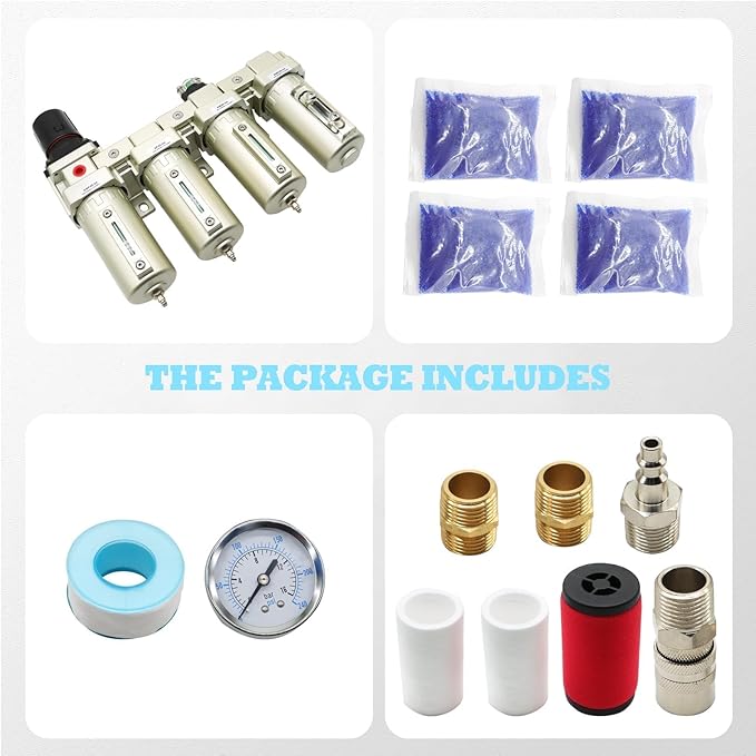 1/2" & 3/4" NPT Industrial Grade 4 Stage Gas Drying System, Coalescing Filter, Desiccant Dryer, Auto Drain, Compatible with Paint Spray, Plasma Cutter (Manual Version,1/2" NPT)
