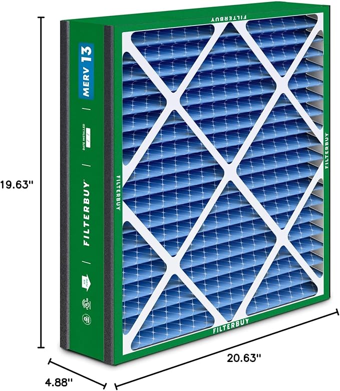 Filterbuy 20x20x5 Air Filter MERV 13 Optimal Smoke & Allergy Defense (4-Pack), Electrostatic Pleated HVAC AC Furnace Filters for Trion Air Bear 255649-103 & More (Actual Size: 19.63 x 20.63 x 4.88)