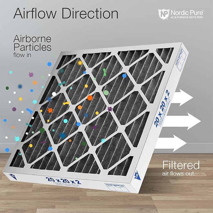 Nordic Pure 20x25x2 (Actual Size: 19 1/2 x 24 1/2 x 1 3/4) Furnace Air Filters MERV 8 Pleated Plus Carbon 12 Pack