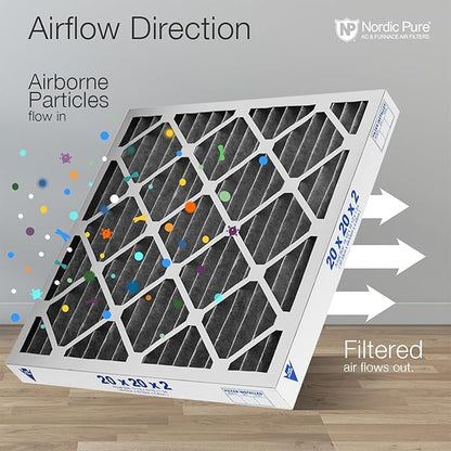 Nordic Pure 20x25x2 (Actual Size: 19 1/2 x 24 1/2 x 1 3/4) Furnace Air Filters MERV 10 Pleated Plus Carbon 12 Pack