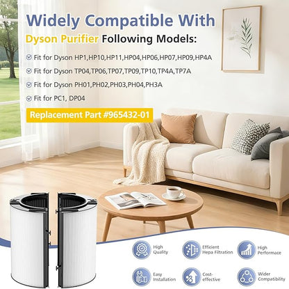 360° Combi Glass H13 Hepa + Activated Carbon Filter Compatible with Dyson HP1 PC1 HP10 TP07 TP10 TP06 HP06 TP04 HP04 PH01 PH02 PH03 PH04 HP09 TP09 HP07 Air Purifier, 2-in-1 Replacement Filters, 2 Pack