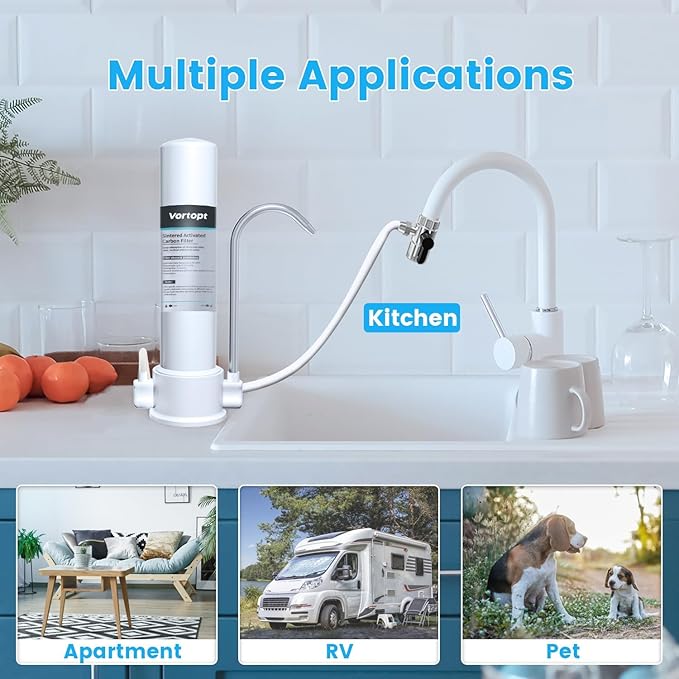 Vortopt Countertop Water Filter F8-Faucet Filtration System for Kitchen Sink,Reduces 99% Chlorine,Heavy Metals,Bad Odors,Includes 1 Filter.