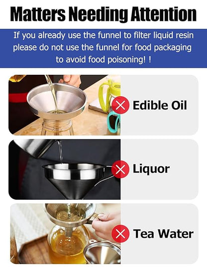 Resin Funnel, Resin Filter Funnel with Strainer 3D Printer Stainless Steel Funnels for Filtering and Recycling UV SLA/DLP/LCD Photosensitive Resins, with Cleaning Brush