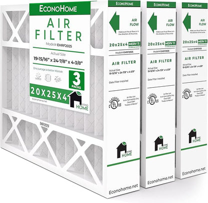 EconoHome 20x25x4 AC Furnace Pleated Air Filter MERV 11 Replacement – Allergen Defense, 3 Pack, Fits Lennox (X6673), Honeywell (FC100A1037) filters. (Actual size: 19.94 x 24.86 x 4.36 Inches)