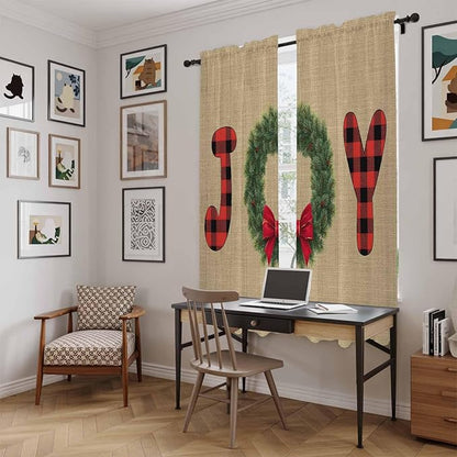 Red Green Christmas Window Curtains 72 Inch Long 2 Panel Set, Rod Pocket Long Curtains & Drapes, Xmas Botanical Winter Farmhouse Light Filtering Window Treatment for Bedroom Living Room 52"W x 72"L