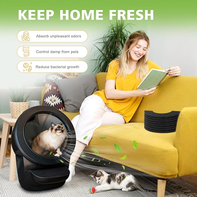 8 Pack Thickened 0.45” Carbon Filters Compatible with Litter Robot 4, Cat Litter Box Filters Replacement to Control Damp from Pets and Absorb Odors for a Fresh Home Life
