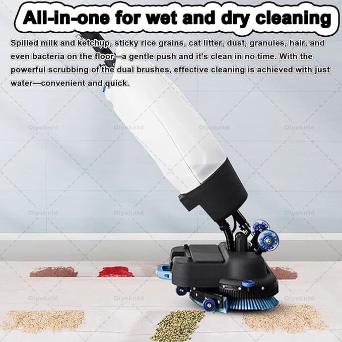 Commercial Floor Scrubber Machine Lightweight Electric Floor Cleaner with 17" Cleaning Width, Rotary Double Brushes, 360° Rotating Head, Efficiently Scrubs The Floor and Leaves it Dry White