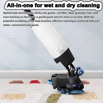 Commercial Floor Scrubber Machine Lightweight Electric Floor Cleaner with 17" Cleaning Width, Rotary Double Brushes, 360° Rotating Head, Efficiently Scrubs The Floor and Leaves it Dry White
