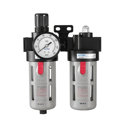 Compressed Air Filter Regulator Lubricator Combo Airtac BFC4000 1/2''NPT 0-140 PSI with Pressure Gauge Semi-Auto Drain 3 in 1 Two FR.L Unit