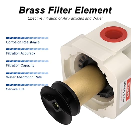 AIRZOE 3/8" NPT Air Dryer for Compressor - Air Compressor Water Separator AF3000-03, Manual Drain,5 Micron Brass Element, Poly Bowl